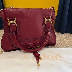 Chloé Marcie Satchel in Burgundy/Red with Gold Hardware